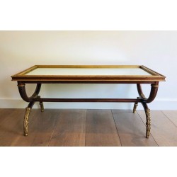 Table Basse en Bois Sculpté et Doré à Plateau Miroir, Signée M. Hirch, France vers 1940