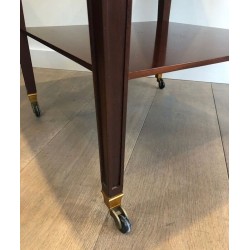 Two-Tier Square Mahogany & Brass Centre Table, Signed Hugnet, France circa 1940