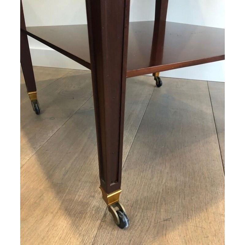 Two-Tier Square Mahogany & Brass Centre Table, Signed Hugnet, France circa 1940