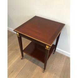 Two-Tier Square Mahogany & Brass Centre Table, Signed Hugnet, France circa 1940