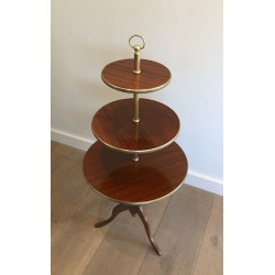 Neoclassical Three-Tier Mahogany & Brass Circular Dumbwaiter Stand, France circa 1940