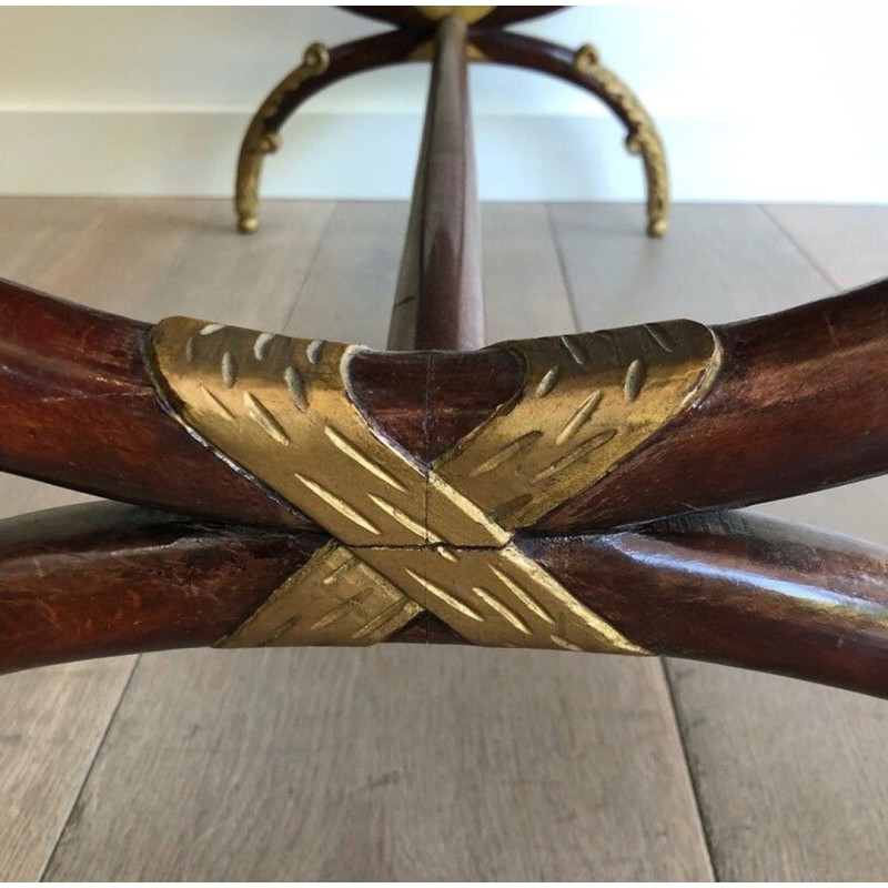 Table Basse en Bois Sculpté et Doré à Plateau Miroir, Signée M. Hirch, France vers 1940