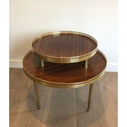 Neoclassical Two-Tier Mahogany Guéridon with Pierced Brass Gallery, France circa 1940