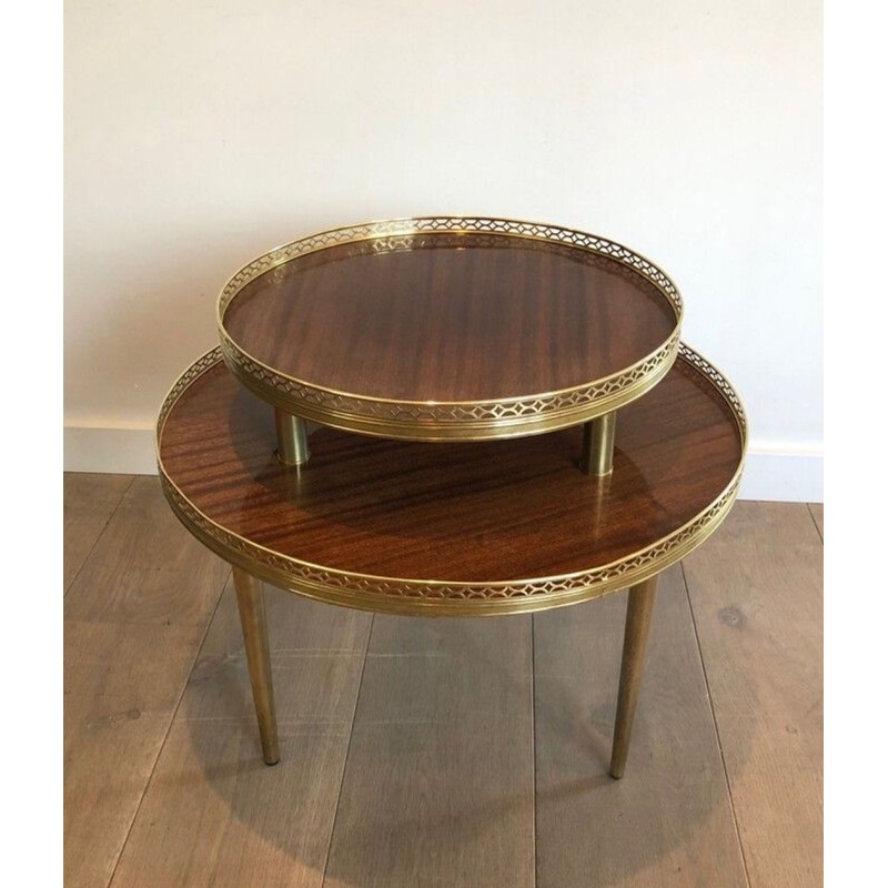 Neoclassical Two-Tier Mahogany Guéridon with Pierced Brass Gallery, France circa 1940