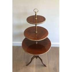 Neoclassical Three-Tier Mahogany & Brass Circular Dumbwaiter Stand, France circa 1940