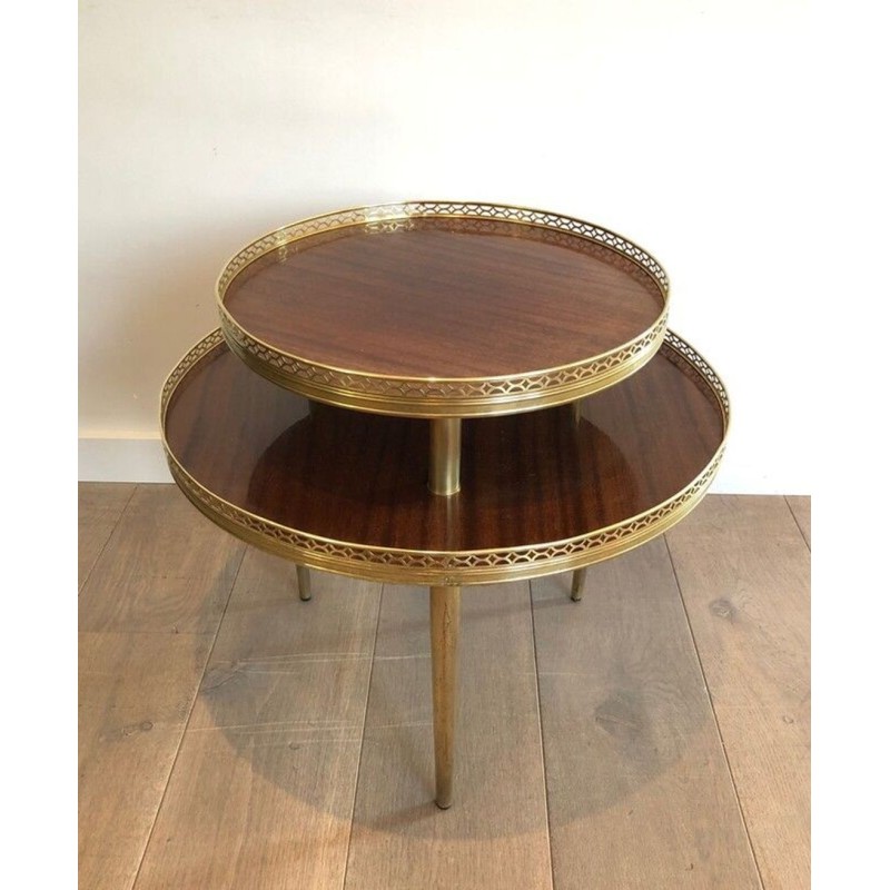 Neoclassical Two-Tier Mahogany Guéridon with Pierced Brass Gallery, France circa 1940