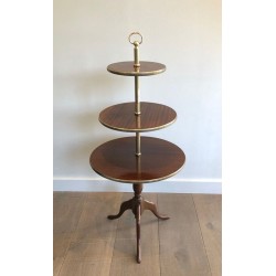 Neoclassical Three-Tier Mahogany & Brass Circular Dumbwaiter Stand, France circa 1940