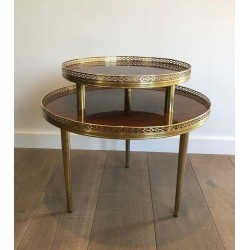 Neoclassical Two-Tier Mahogany Guéridon with Pierced Brass Gallery, France circa 1940