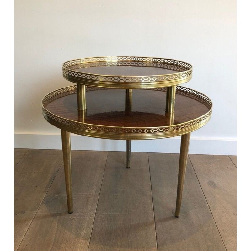 Neoclassical Two-Tier Mahogany Guéridon with Pierced Brass Gallery, France circa 1940
