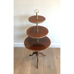 Neoclassical Three-Tier Mahogany & Brass Circular Dumbwaiter Stand, France circa 1940
