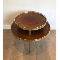 Neoclassical Two-Tier Mahogany Guéridon with Pierced Brass Gallery, France circa 1940