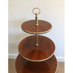 Neoclassical Three-Tier Mahogany & Brass Circular Dumbwaiter Stand, France circa 1940