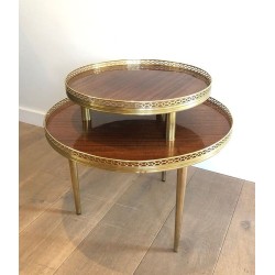 Neoclassical Two-Tier Mahogany Guéridon with Pierced Brass Gallery, France circa 1940