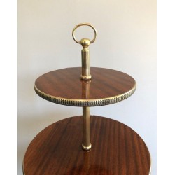 Neoclassical Three-Tier Mahogany & Brass Circular Dumbwaiter Stand, France circa 1940