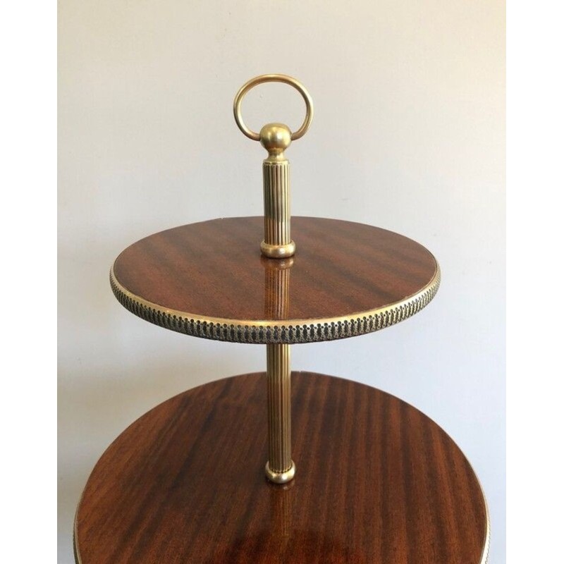 Neoclassical Three-Tier Mahogany & Brass Circular Dumbwaiter Stand, France circa 1940