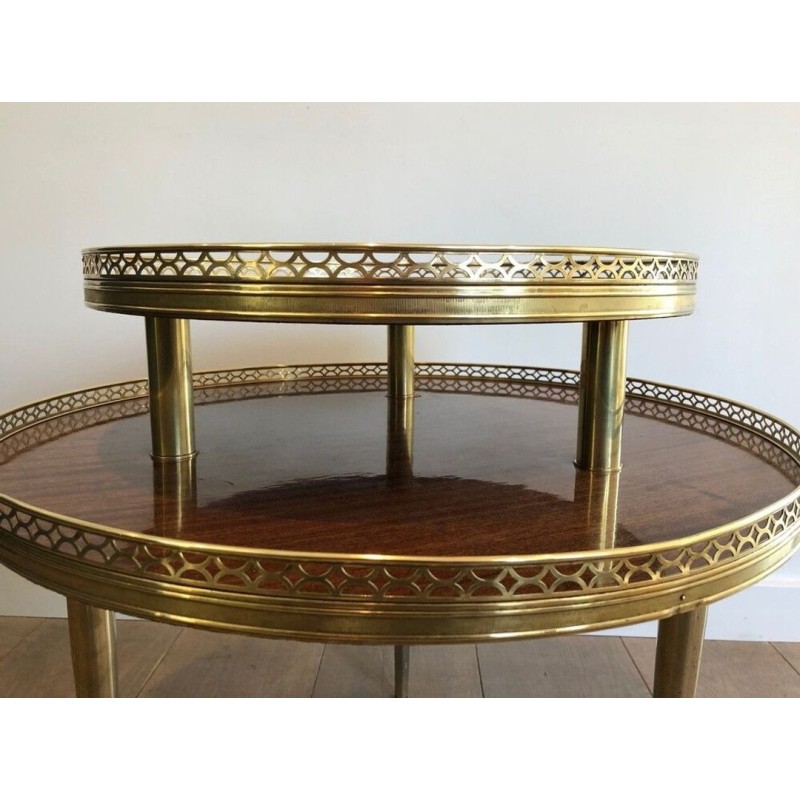 Neoclassical Two-Tier Mahogany Guéridon with Pierced Brass Gallery, France circa 1940