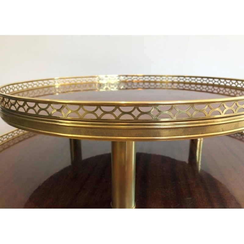 Neoclassical Two-Tier Mahogany Guéridon with Pierced Brass Gallery, France circa 1940