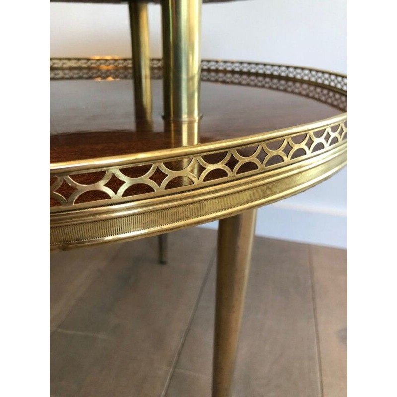 Neoclassical Two-Tier Mahogany Guéridon with Pierced Brass Gallery, France circa 1940