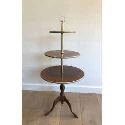 Neoclassical Three-Tier Mahogany & Brass Circular Dumbwaiter Stand, France circa 1940