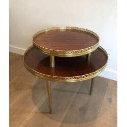 Neoclassical Two-Tier Mahogany Guéridon with Pierced Brass Gallery, France circa 1940