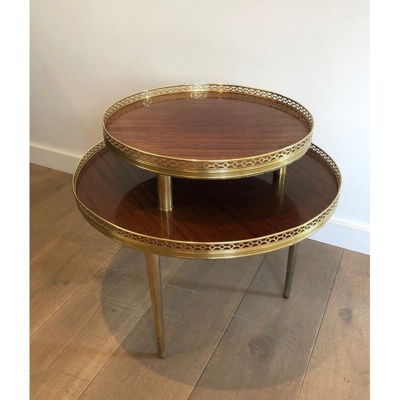 Neoclassical Two-Tier Mahogany Guéridon with Pierced Brass Gallery, France circa 1940