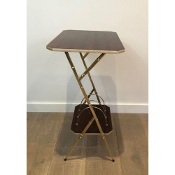 Mahogany & Faux-Bamboo Gilt Metal Side Table with Lower Magazine Rack, France circa 1970