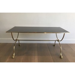 Table Basse Néoclassique en Laiton, Têtes de Dauphin et Plateau Miroir, Maison Jansen, vers 1940