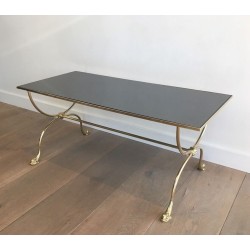 Table Basse Néoclassique en Laiton, Têtes de Dauphin et Plateau Miroir, Maison Jansen, vers 1940