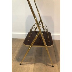 Sellette en Acajou et Métal Doré Façon Faux-Bambou