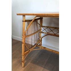 Bureau en Rotin à Tiroirs, Attribué à Audoux-Minet, France vers 1960