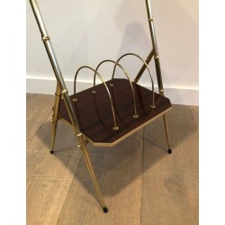 Sellette en Acajou et Métal Doré Façon Faux-Bambou