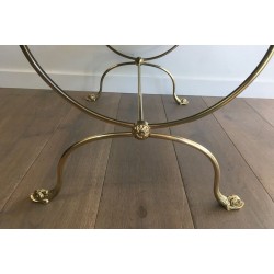 Table Basse Néoclassique en Laiton, Têtes de Dauphin et Plateau Miroir, Maison Jansen, vers 1940
