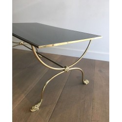 Table Basse Néoclassique en Laiton, Têtes de Dauphin et Plateau Miroir, Maison Jansen, vers 1940