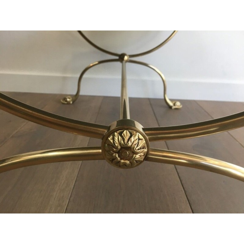 Table Basse Néoclassique en Laiton, Têtes de Dauphin et Plateau Miroir, Maison Jansen, vers 1940