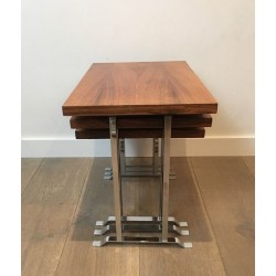 Suite de Trois Tables Gigognes en Palissandre et Chrome, France circa 1970