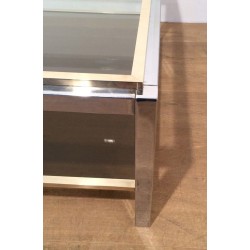 Large Two-Tier Chrome & Brass Coffee Table, Attributed to Willy Rizzo, circa 1970