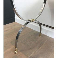 Rare Table Basse Néoclassique en Acier Brossé et Laiton de la Maison Jansen, Pieds Griffes, circa 1940