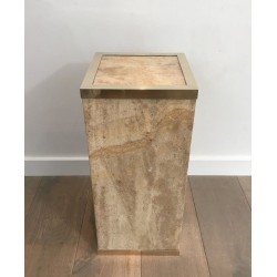 Travertine & Brass Pedestal Column by Willy Rizzo, France circa 1970