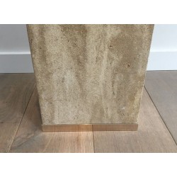 Travertine & Brass Pedestal Column by Willy Rizzo, France circa 1970