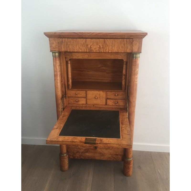 French Empire Burr Walnut Fall-Front Secrétaire with Detached Columns, circa 1850