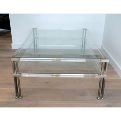 Large Modernist Two-Tier Chrome & Lucite Coffee Table, France circa 1970
