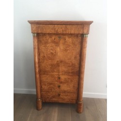 French Empire Burr Walnut Fall-Front Secrétaire with Detached Columns, circa 1850