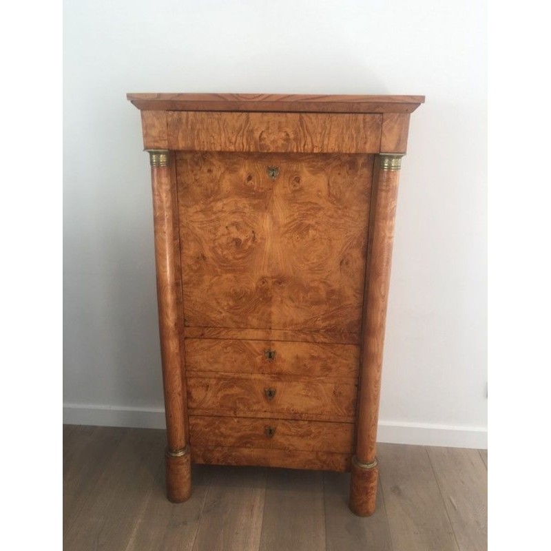 French Empire Burr Walnut Fall-Front Secrétaire with Detached Columns, circa 1850