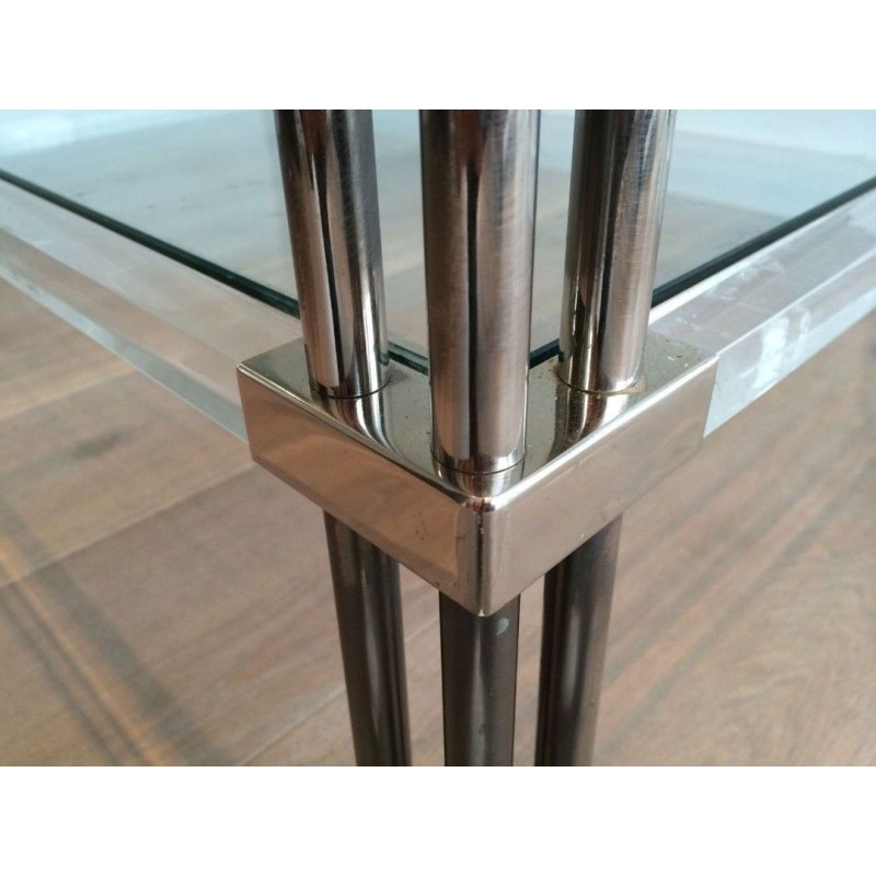 Large Modernist Two-Tier Chrome & Lucite Coffee Table, France circa 1970