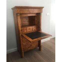 French Empire Burr Walnut Fall-Front Secrétaire with Detached Columns, circa 1850