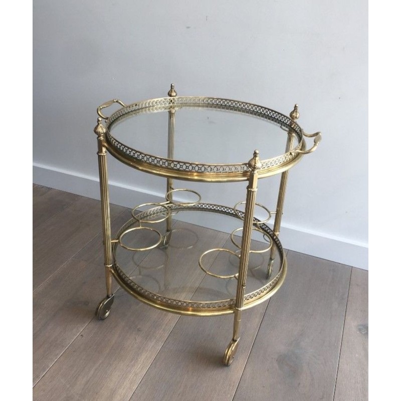 Neoclassical Gilt Brass Two-Tier Oval Drinks Trolley, Attributed to Maison Jansen, c.1940