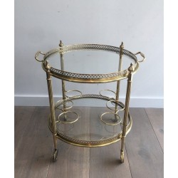 Neoclassical Gilt Brass Two-Tier Oval Drinks Trolley, Attributed to Maison Jansen, c.1940