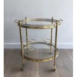 Table Roulante Ovale Néoclassique en Laiton Doré, Attribuée à Maison Jansen, vers 1940