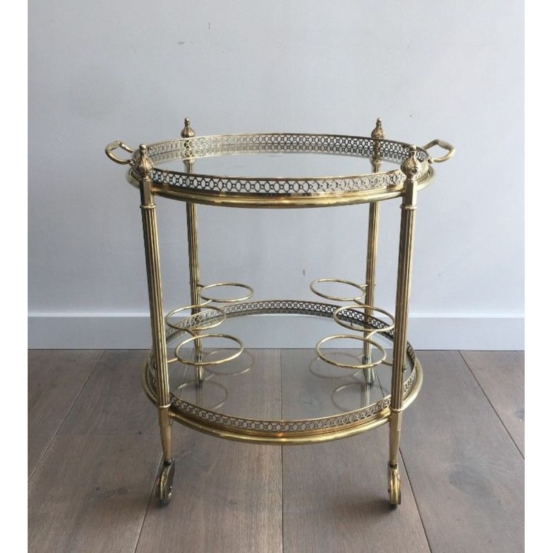 Table Roulante Ovale Néoclassique en Laiton Doré, Attribuée à Maison Jansen, vers 1940