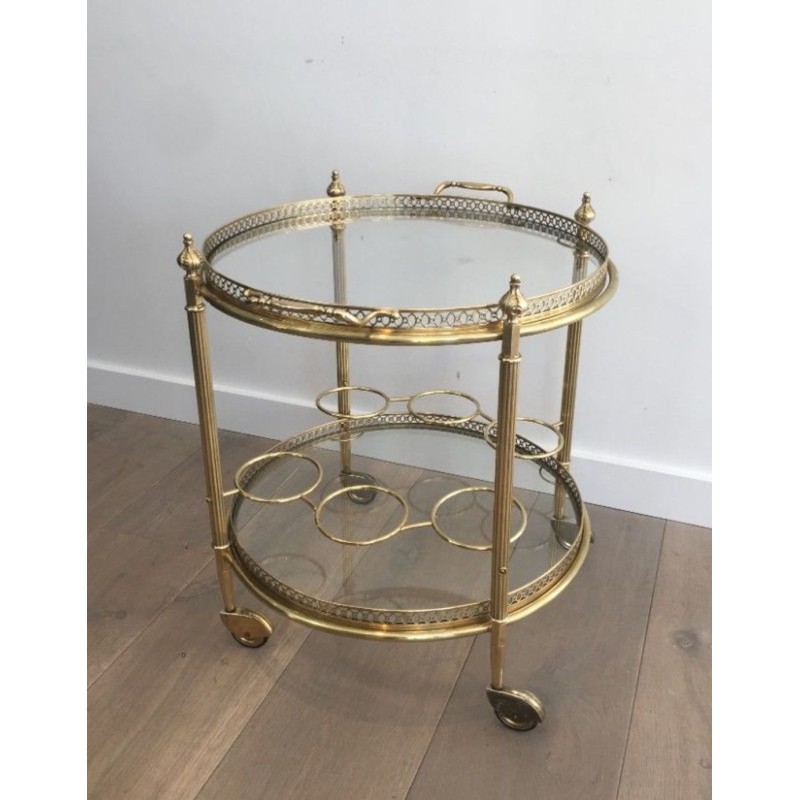 Neoclassical Gilt Brass Two-Tier Oval Drinks Trolley, Attributed to Maison Jansen, c.1940